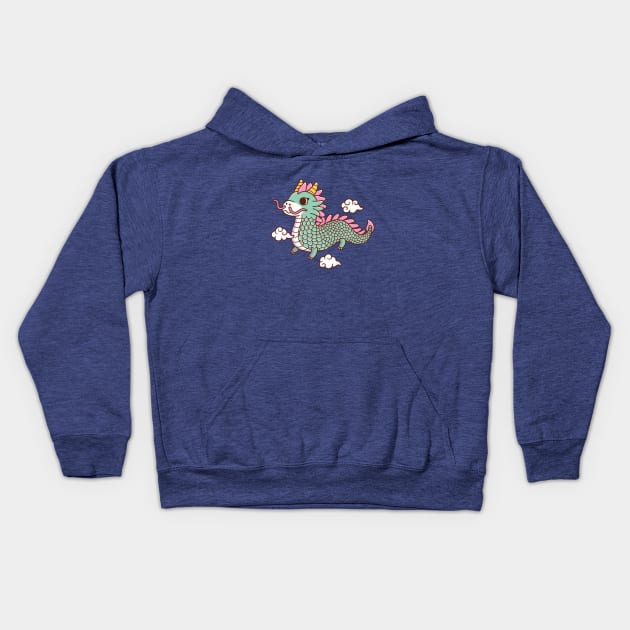 Green Dragon Flying Among Clouds Kids Hoodie by rustydoodle